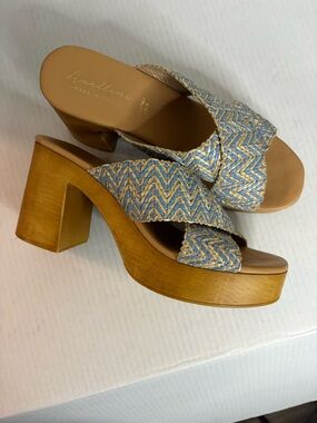 Avellini Italy Chunky Woven Slip In Block Heel Sandals Size 9